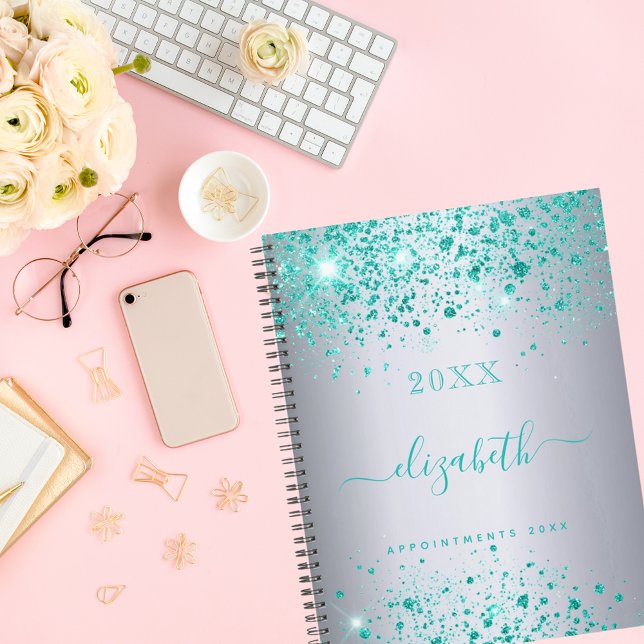 Silver teal glitter dust name script 2022 planner (Creator Uploaded)