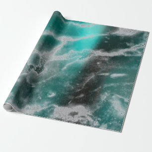 Silver Teal Grungy Grey Marble Stone Brushes Wrapping Paper