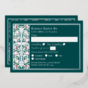 Silver Teal  Medieval Floral Sword Wedding RSVP