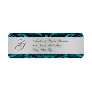 Silver & Teal Monogram Christmas Address Labels