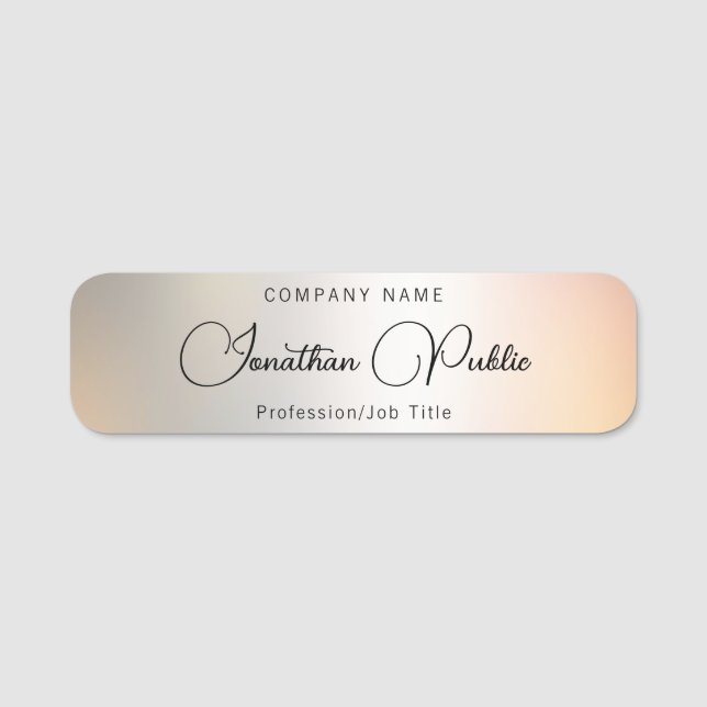Silver Template Elegant Script Name Handwritten Name Tag (Front)