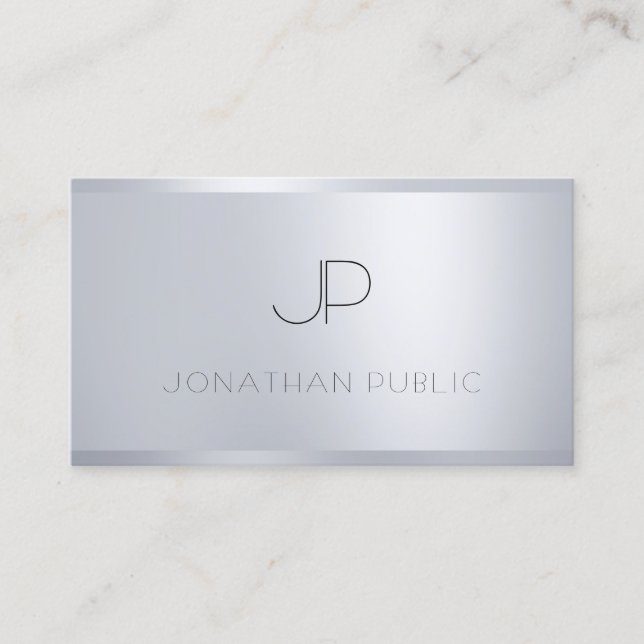 Silver Template Modern Monogrammed Professional Business Card (Front)