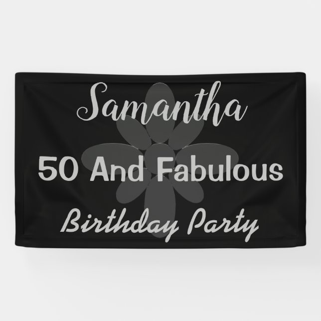 Silver Text Fifty And Fabulous Birthday Banner (Horizontal)