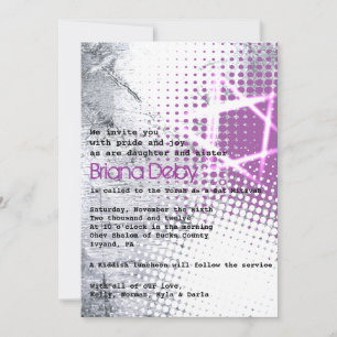 SILVER TEXTURE STAR Bar Bat Mitzvah Invitation