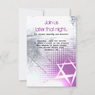 SILVER TEXTURE STAR Bar Bat Mitzvah Party Card