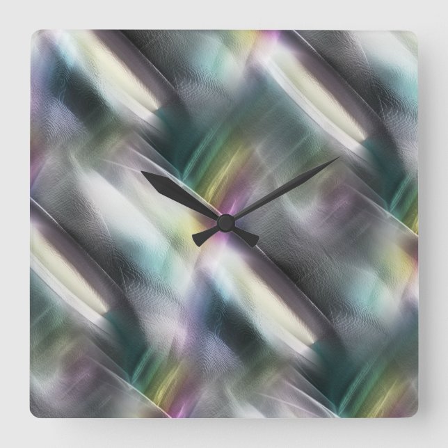 Silver texture to colours chrome and digital rough square wall clock (Front)