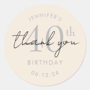 Silver "Thank You" 40th Birthday Party Champagne Classic Round Sticker