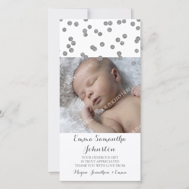 Silver Thank You Baby Shower Photo Cards (Front)