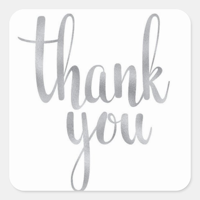 Silver thank you stickers, foil font square sticker (Front)