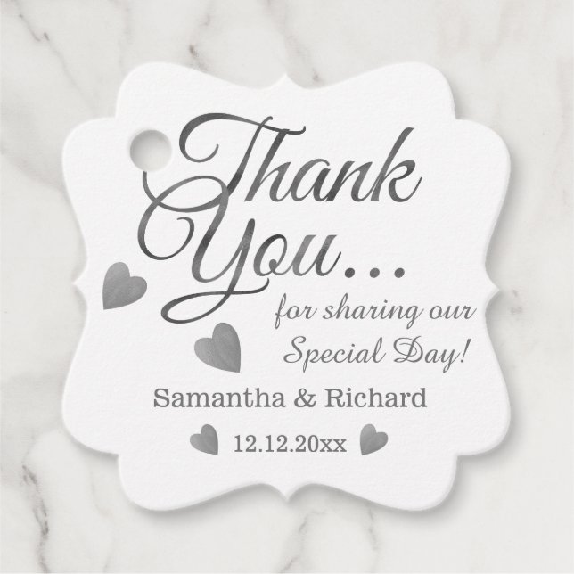 Silver Thank You Wedding Favour Tags (Front)