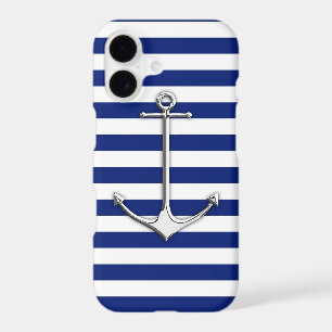 Silver Thin Anchor on Nautical Stripes