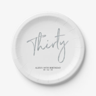 Silver Thirty Lettering 30th birthday Paper Plates