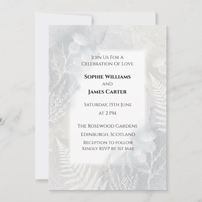 Silver Thistle Scottish Wedding Invitation (Front)