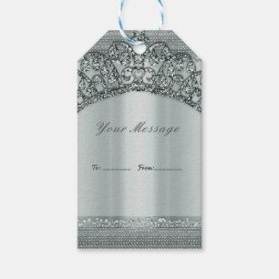 Silver Tiara Crown & Diamond Bling Party Favour Gift Tags