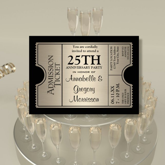 Silver Ticket Style 25th Wedding Anniversary Party Invitation (Creator Uploaded)