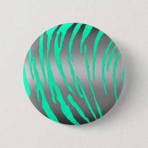 Silver Tiger Stripes Aqua 2 Inch Round Button