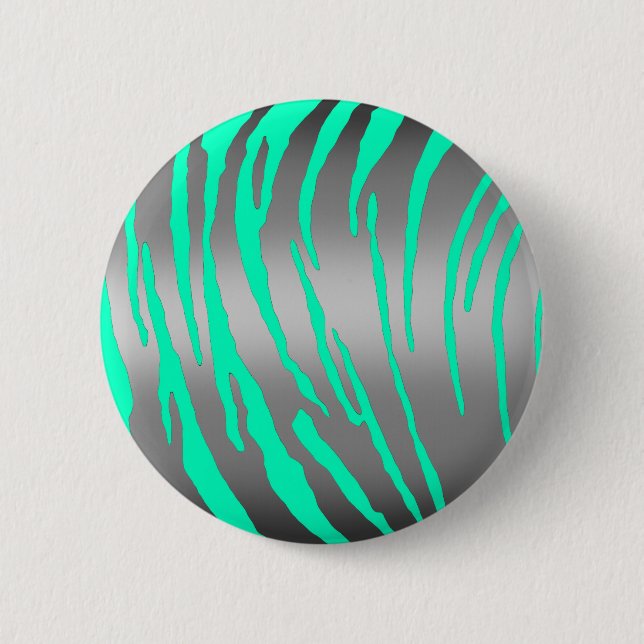 Silver Tiger Stripes Aqua 2 Inch Round Button (Front)