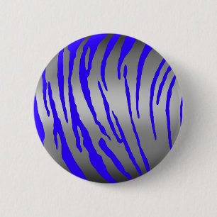 Silver Tiger Stripes Blue 2 Inch Round Button