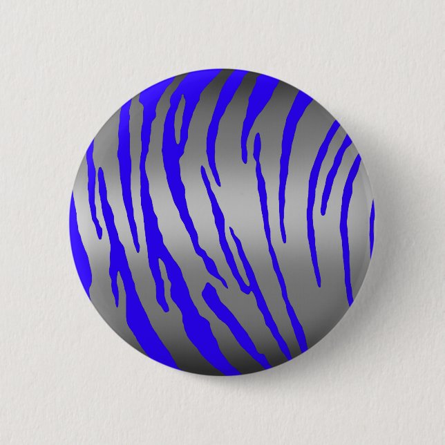Silver Tiger Stripes Blue 2 Inch Round Button (Front)