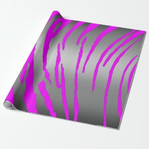 Silver Tiger Stripes Pink Wrapping Paper