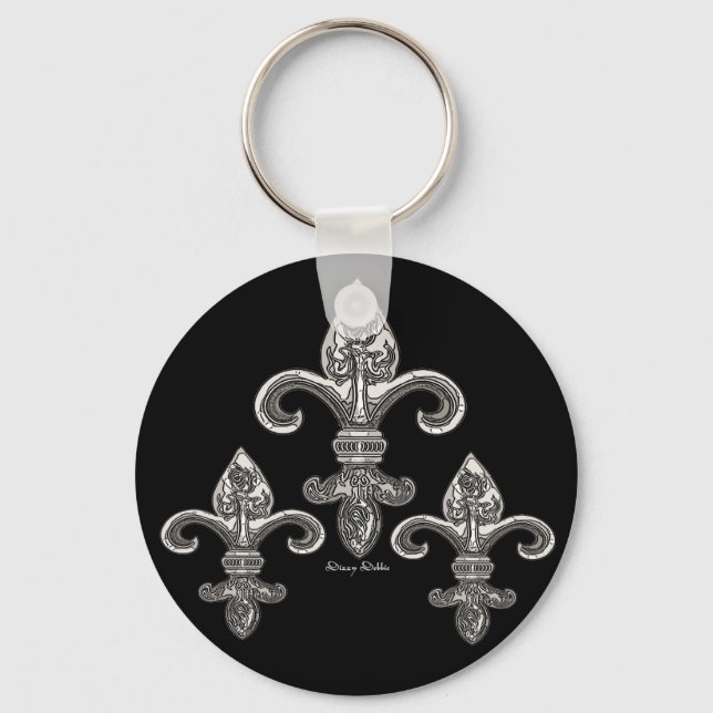Silver tone Fleur De Lys Keychain (Front)