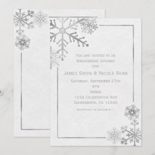 Silver Tone Snowflakes Invitation hiver de vacance