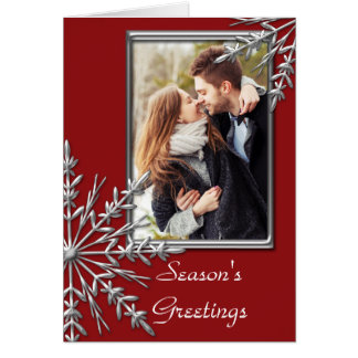 Silver Tone Snowflakes on Red Season's Greetings