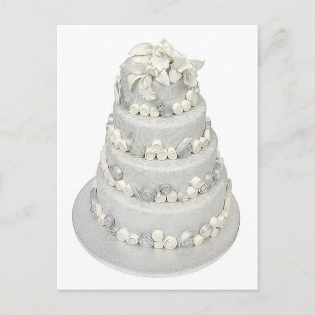 Silver Tone Wedding Cake Postcard (Front)