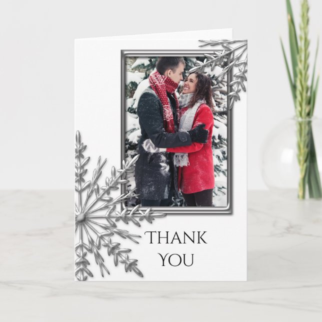 Silver Tone Winter Snowflake Thank You Note Photo (Front)