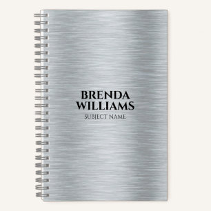 Silver tones metallic brushed aluminum texture notebook