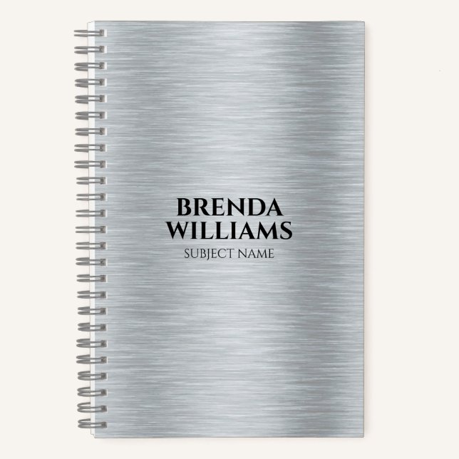 Silver tones metallic brushed aluminum texture notebook (Front)