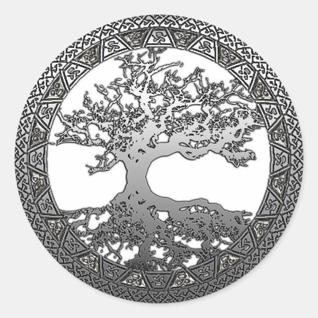 Silver Tree of Life Classic Round Sticker (Front)