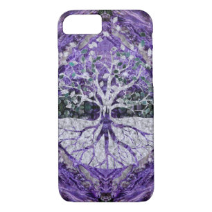 Silver Tree of Life Yggdrasil on Amethyst Geode Case-Mate iPhone Case