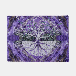Silver Tree of Life Yggdrasil on Amethyst Geode Doormat