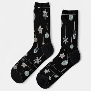 Silver Tree Toys on Black Christmas Socks