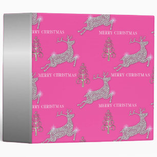 Silver Trees and Diamond Reindeer Pink Christmas Binder
