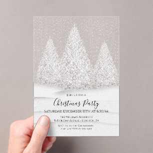 Silver Tree's Snowy Wintry Scene Christmas Acrylic Invitations