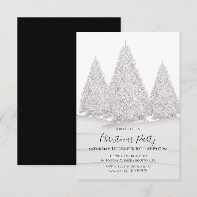 Silver Tree's Snowy Wintry Scene Christmas Invitation (Front/Back)
