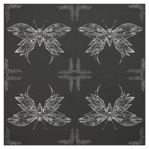 Silver Tribal Butterfly Goth Quilt Block Fabric