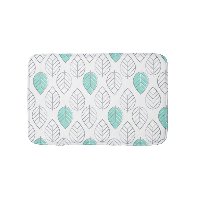 Silver & Turquoise Chic & Modern Leaf Design Bath Mat (Front)