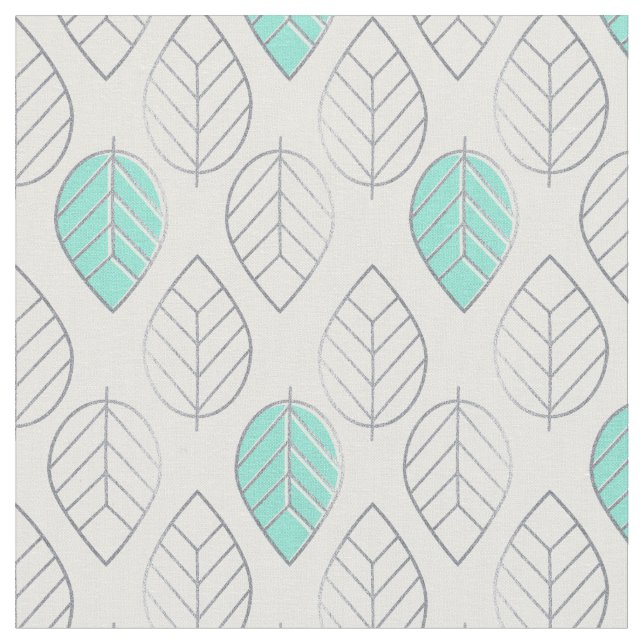Silver & Turquoise Chic & Modern Leaf Design Fabric (Close Up)