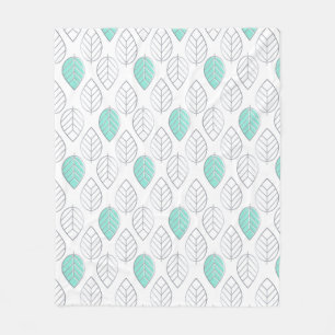 Silver & Turquoise Chic & Modern Leaf Design Fleece Blanket