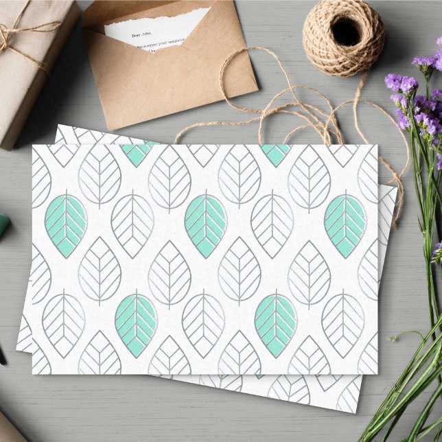 Silver & Turquoise Chic & Modern Leaf Design Tissue Paper (Silver & Turquoise Leaves Patterned Tissue Paper)