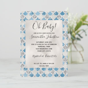 Silver Turquoise Pearl Glitter Mermaid Invitation