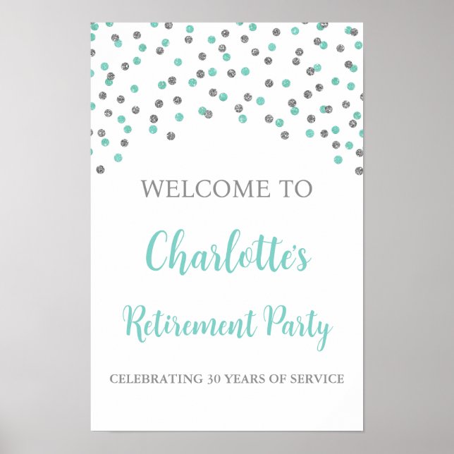 Silver Turquoise Retirement Party Custom 12x18 Poster (Front)