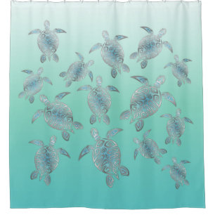 Silver Turquoise Sea Turtles Pattern