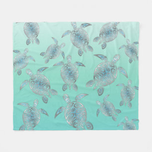 Silver Turquoise Sea Turtles Pattern Fleece Blanket
