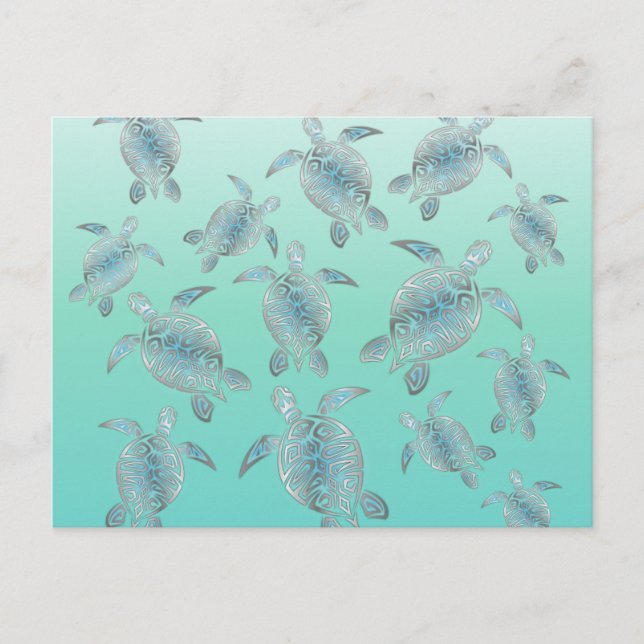 Silver Turquoise Sea Turtles Pattern Postcard (Front)