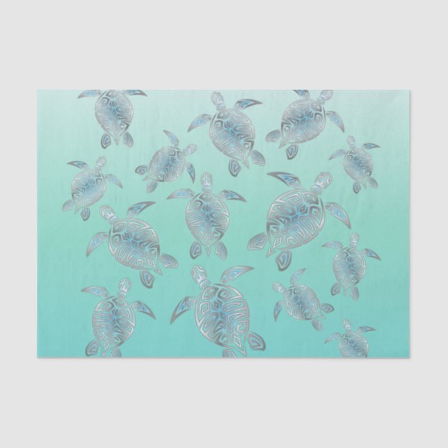Silver Turquoise Sea Turtles Pattern Tissue Paper (Front)