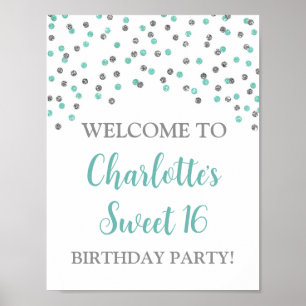 Silver Turquoise Sweet 16 Birthday Custom 8.5x11 Poster